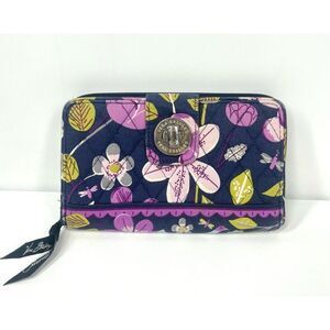 Vintage Vera Bradley Turn Lock Nightingale Wallet Purple Blue Large Zip Around